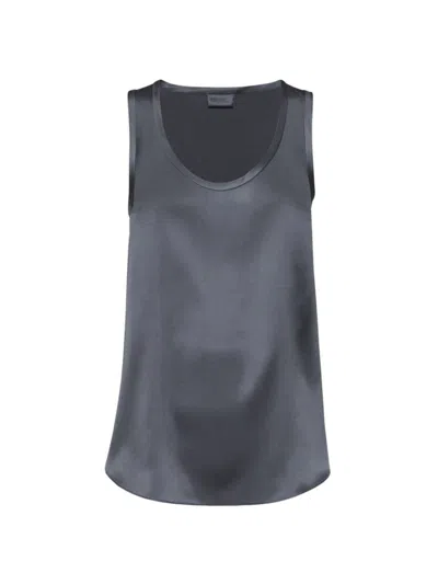 Brunello Cucinelli Women's Stretch Silk Satin Reversible Top In Anthracite