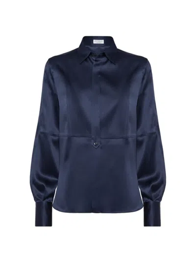 Brunello Cucinelli Stretch-silk Shirt In Night