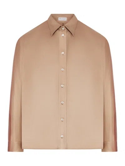 Brunello Cucinelli Women Stretch Silk Satin Shirt With Mobile In Brown