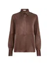 Brunello Cucinelli Women's Stretch Silk Satin Shirt With Monili In Brown