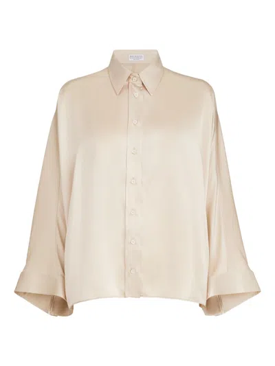 Brunello Cucinelli Women's Stretch Silk Satin Shirt With Monili In Nude