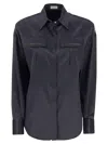 Brunello Cucinelli Women's Stretch Silk Satin Shirt With Shiny Pockets In Blue