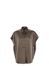 Brunello Cucinelli Women Stretch Silk Satin Short-sleeved Shirt With Necklace