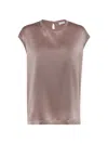 Brunello Cucinelli Women's Stretch Silk Satin T-shirt In Brown