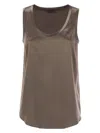 Brunello Cucinelli Stretch Silk Satin Top In Brown