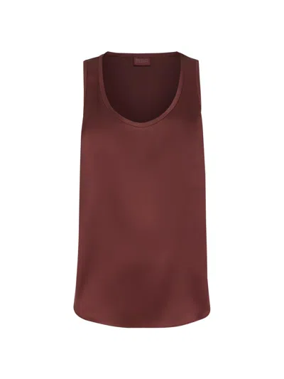 Brunello Cucinelli Stretch Silk Satin Top In Brown