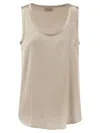Brunello Cucinelli Reversible Stretch Silk Satin Top In Beige