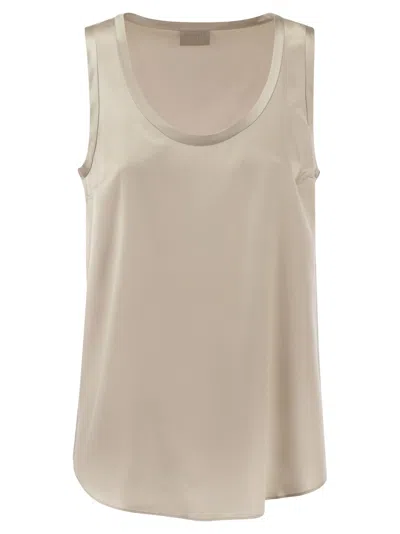 Brunello Cucinelli Reversible Stretch Silk Satin Top In Beige