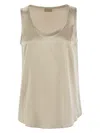 Brunello Cucinelli Reversible Stretch Silk Satin Top In Stone