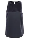 Brunello Cucinelli Women Stretch Silk Satin Top With Jewellery In Blue