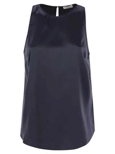 BRUNELLO CUCINELLI BRUNELLO CUCINELLI WOMEN STRETCH SILK SATIN TOP WITH JEWELLERY