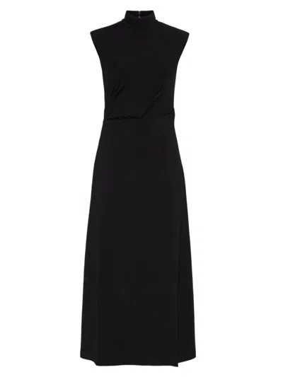 Brunello Cucinelli High-neck Draped Midi Dress In Black