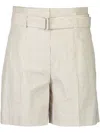 Brunello Cucinelli Women Striped Cotton And Linen Twill Formal Bermuda Shorts With Monili In Multicolor