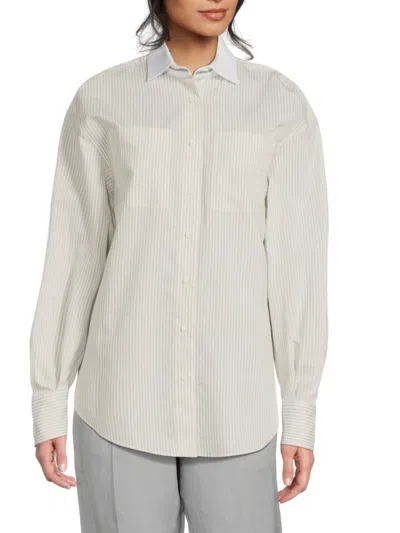 Brunello Cucinelli Women's Striped Cotton-blend Button-front Shirt In Gray