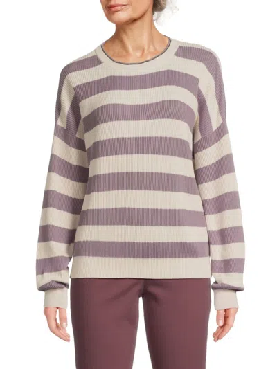 Brunello Cucinelli Women's Striped Cotton Crewneck Sweater In Purple