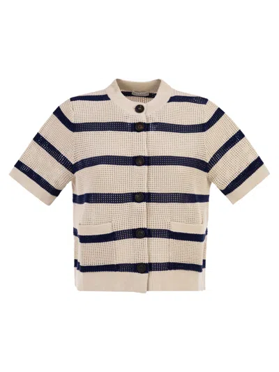 Brunello Cucinelli Women Striped Cotton Mesh Cardigan In Multi