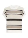 Brunello Cucinelli Striped Cotton Net Knit T-shirt In Multi