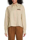 Brunello Cucinelli Women's Striped Cotton-silk Button-front Shirt In Neutral