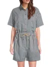 Brunello Cucinelli Women's Striped Cotton-silk Drawstring Romper In Blue