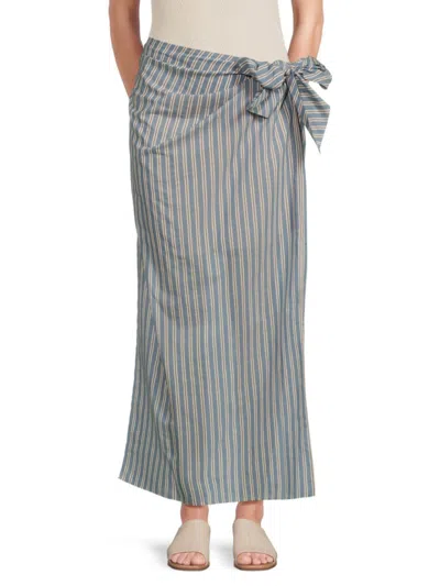 Brunello Cucinelli Women's Striped Cotton-silk Wrap Maxi Skirt In Blue