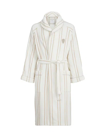 Brunello Cucinelli Women's Striped Cotton Terrycloth Bathrobe With Logo In White