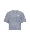 Brunello Cucinelli Striped Jersey Shiny Pocket Detail Crop T-shirt