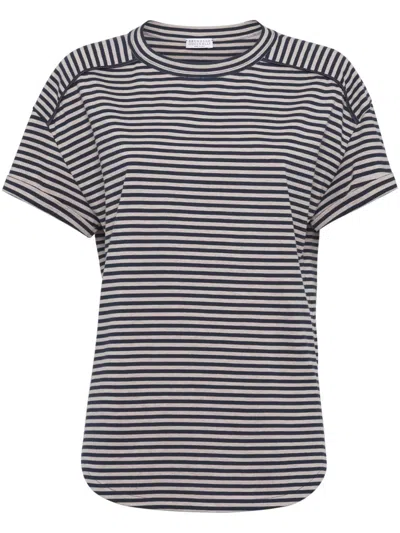 Brunello Cucinelli Blue Striped Jersey T-shirt