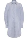 Brunello Cucinelli Linen And Silk Striped Organza Long Shirt With Shiny Collar Detail In Multicolor