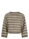 Brunello Cucinelli Dazzling Striped Net Linen Jersey In Beige