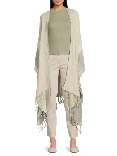Brunello Cucinelli Women's Striped Linen Fringe Poncho In Gray