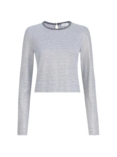 BRUNELLO CUCINELLI WOMEN'S STRIPED LINEN LAMÉ JERSEY TOP WITH SHINY TRIM