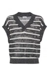 Brunello Cucinelli Top Linen Metallic Stripes In Blue