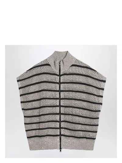 BRUNELLO CUCINELLI WOMEN'S STRIPED MESH CARDIGAN