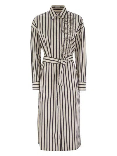 BRUNELLO CUCINELLI WOMEN'S STRIPED MIDI DRESS