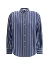 Brunello Cucinelli Women Striped Cotton Shirt In Blue