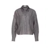 Brunello Cucinelli Striped Sequin Collar Long Sleeve Top In Gray