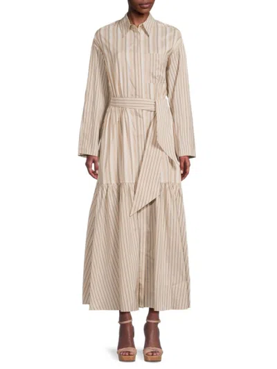 Brunello Cucinelli Women's Striped Silk Blend Maxi Shirtdress In Neutral