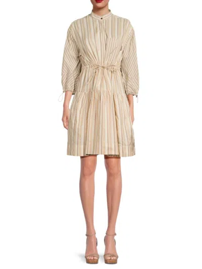 Brunello Cucinelli Women's Striped Silk Blend Mini Dress In Cream Beige