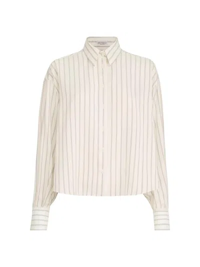 Brunello Cucinelli Striped Silk-poplin Shirt With Monili In White