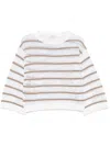 Brunello Cucinelli Beige Striped Linen And Cotton Sweater In White