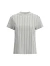 Brunello Cucinelli Women Striped T-shirt With Mini Sequins In Gray
