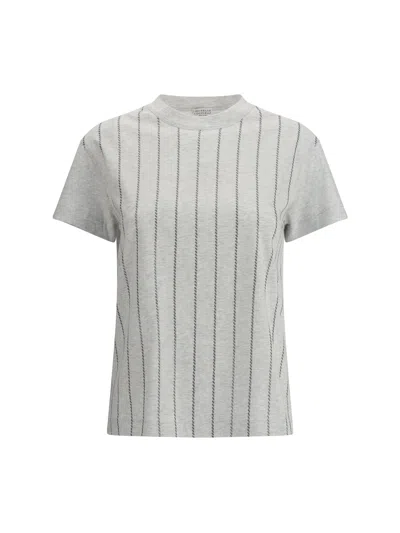 BRUNELLO CUCINELLI BRUNELLO CUCINELLI WOMEN STRIPED T-SHIRT WITH MINI SEQUINS