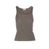 Brunello Cucinelli Ribbed Texture Crewneck Scoop Neck Striped Top
