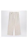 Brunello Cucinelli Beige Striped Trousers In Linen And Cotton Women