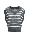 Brunello Cucinelli Dazzling Striped Net Knit Linen Sweater