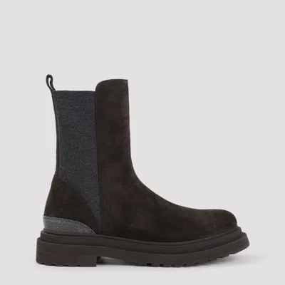 Brunello Cucinelli Suede Chelsea Boots Elastic Panels Tabs In Multi