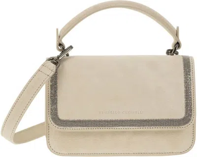 Brunello Cucinelli Women's Suede Bag With Precious Contour In Ivory