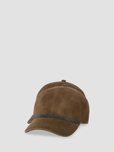 Brunello Cucinelli Women's Suede Baseball Cap With Shiny Band In Brown