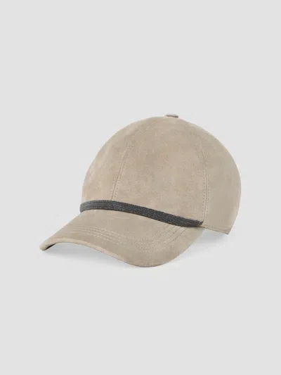 Brunello Cucinelli Women's Suede Baseball Cap With Shiny Band In Light Beige