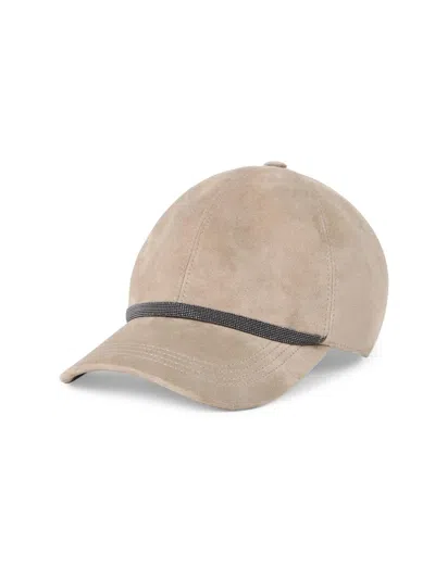Brunello Cucinelli Women's Suede Baseball Cap With Shiny Band In Sand